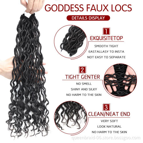 Cheap Wholesale18 inch Long Soft Synthetic Wavy Goddess Faux Locs Crochet Braiding Hair With Curly Ends